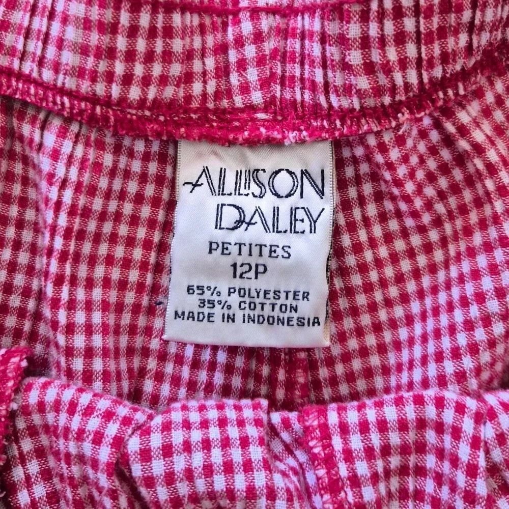 Allison Daley Petites Red Gingham Check 2 Piece Set Shirt and Pants Vintage